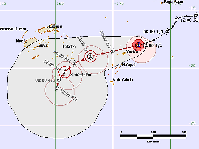 Tropical Cyclone Ula Forecast Track Map