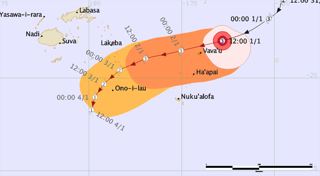 Tropical Cyclone Ula Threat Track Map