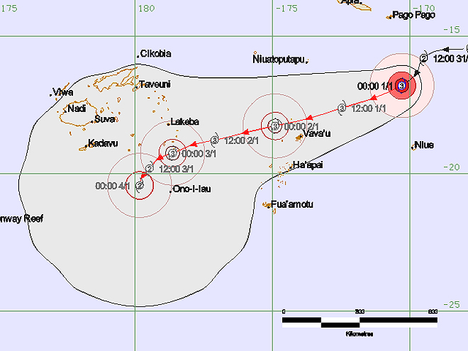 Tropical Cyclone Ula Forecast Track Map