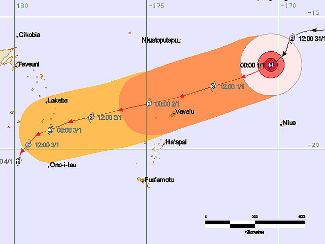 Tropical Cyclone Ula Threat Track Map