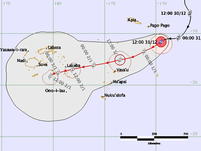 Tropical Cyclone Ula Forecast Track Map