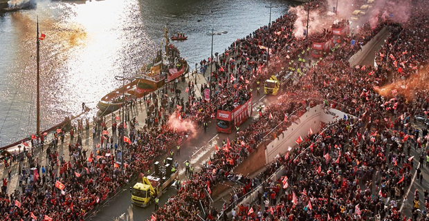 Liverpool fans celebrate Champions League win with their heroes