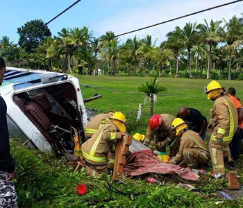 Woman dies after bus overturns in Pacific Harbour