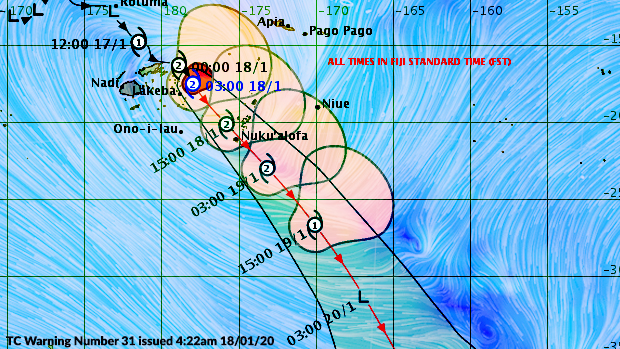 Vanua Balavu in Lau still experiencing strong winds with light showers as TC Tino passes through Lau Group