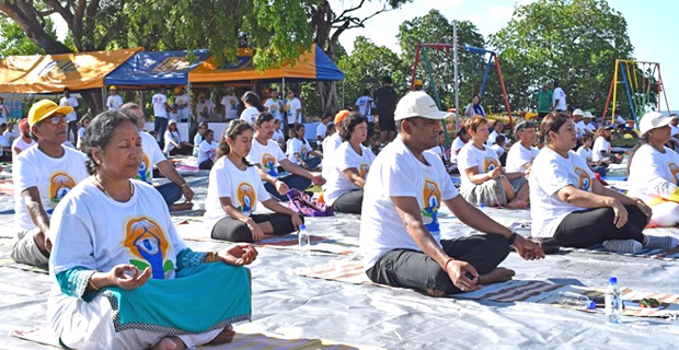 More than 300 people participate in the 5th International Day of Yoga and Vegetarian Food Festival