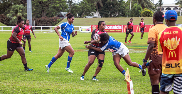Striders Women’s 7s rugby team thumps Rugby Academy Fiji Women’s team 26-7 at the Coral Coast 7s