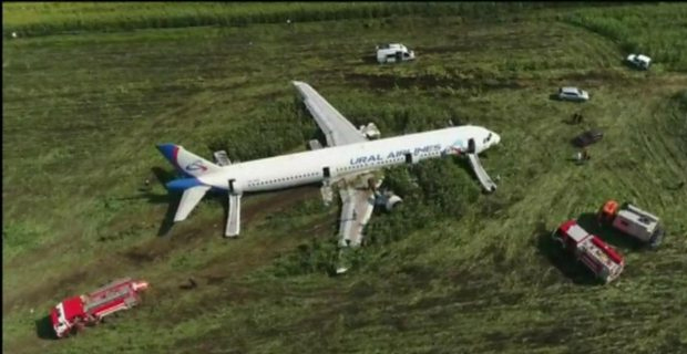 Russian passenger plane makes emergency landing after striking a flock of birds