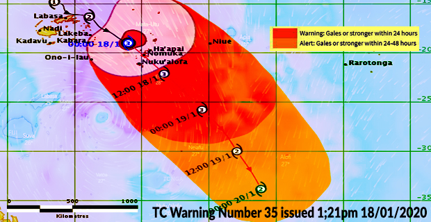 Category 3 TC Tino continues to move further away from the Fiji Group