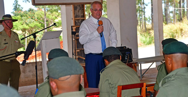 Morrison tours RFMF Blackrock Camp in Nadi as part of 2 day visit to Fiji
