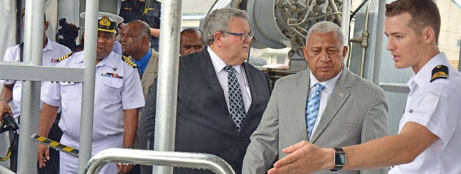 Bainimarama and Brownlee tour HMNZS Hawea today