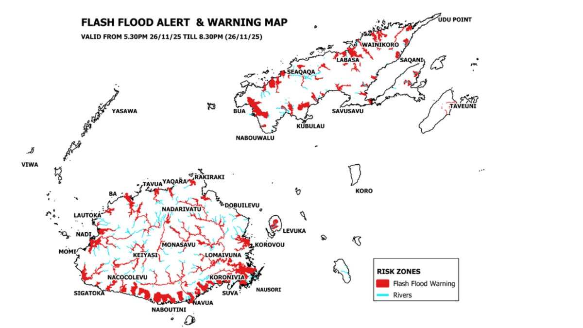 Flash Flood Warning in force for low-lying and flood-prone areas in Fiji