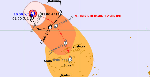Tropical Cyclone Mona downgraded to Category 1 should start tracking Southeast towards Fiji