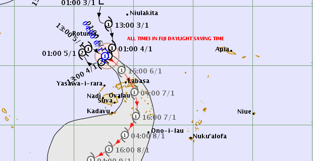 Cyclone Mona now moving southeastwards towards Fiji