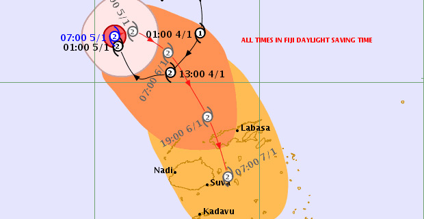 Category 2 Tropical Cyclone Mona anticipated to start tracking East-Southeast towards the Fiji group