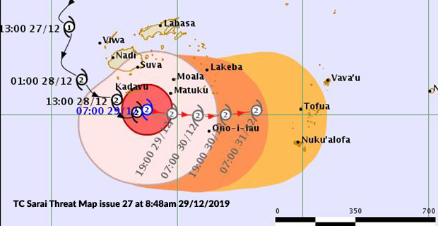 11am update - TC Sarai continuing to move closer to Lau group while people in Kadavu still experiencing strong winds