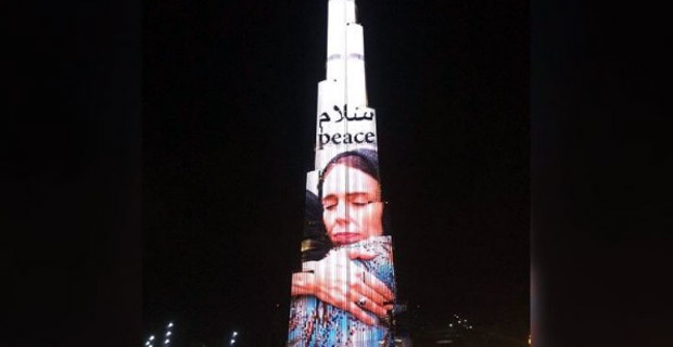 Iconic photo of NZ PM projected onto world's tallest building as a sign of appreciation