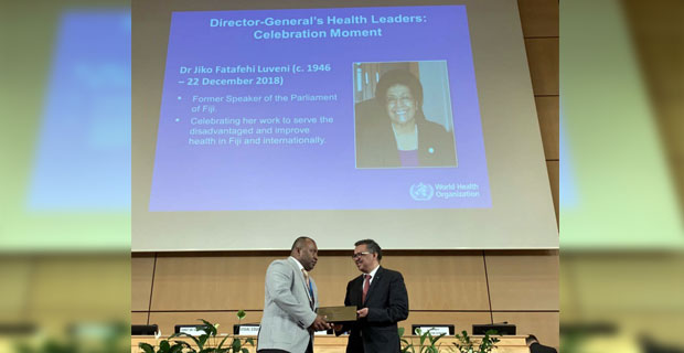 Late Doctor Jiko Luveni honoured by the World Health Assembly for her work