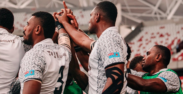 Fiji beats Russia 29-7 to win their second pool match of the Singapore 7s