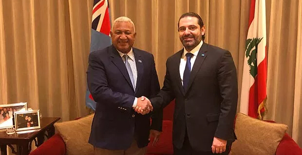 Bainimarama meets with Prime Minister of Lebanon in his visit to Fijian troops in the Middle East