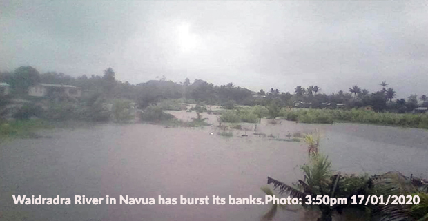 Waidradra River in Navua has burst it's banks and caused flooding in the area