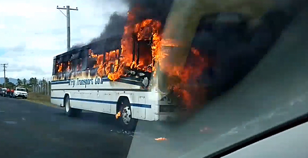 Bus fire at Lovu Junction in Lautoka yesterday
