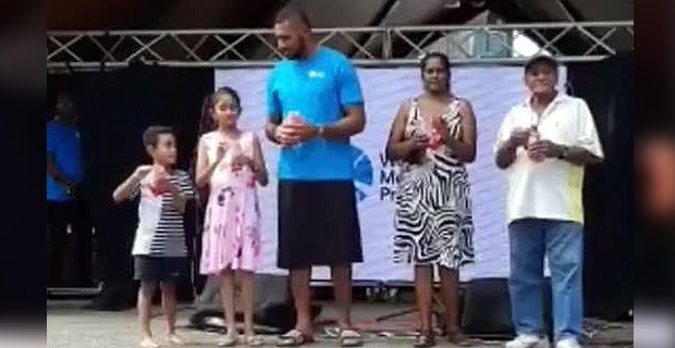 Wolbachia Ambassador and former National 7s player Jasa Veremalua celebrates the releases of Wolbachia carrying mosquitoes.