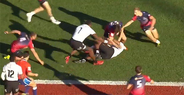 Fiji beats Russia in their first pool match of the Las Vegas 7s