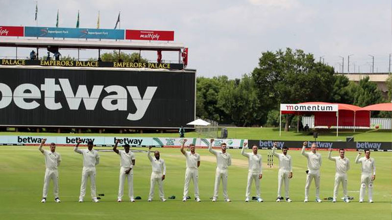 South Africa players raise fists before the first Test against Sri Lanka