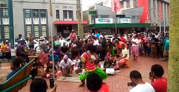 Celebrations continue into the New Year as a group of youths entertains crowd in Suva yesterday