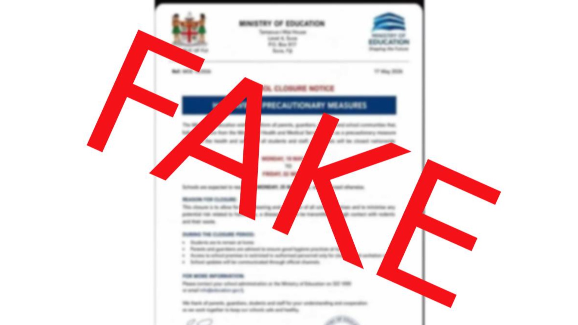Education Ministry dismisses fake school closure notice