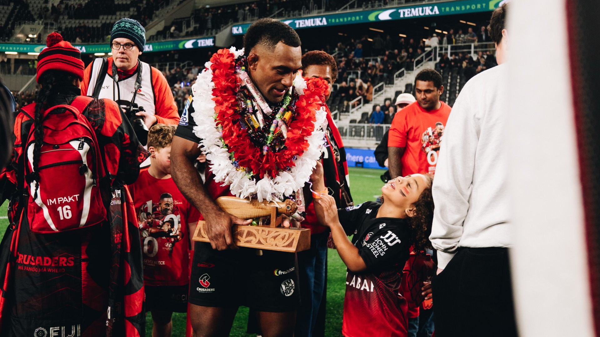 Sevu Reece celebrates 100th Crusaders game in style