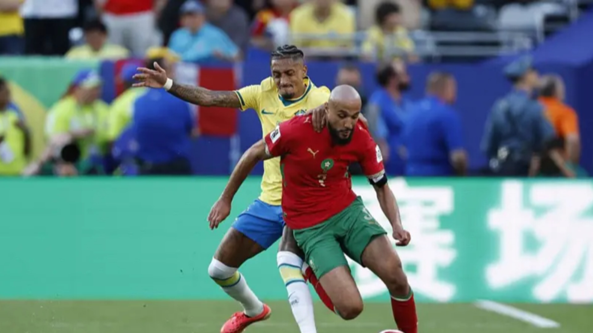 Brazil held by Morocco as Vinícius goal cancelled by Saibari