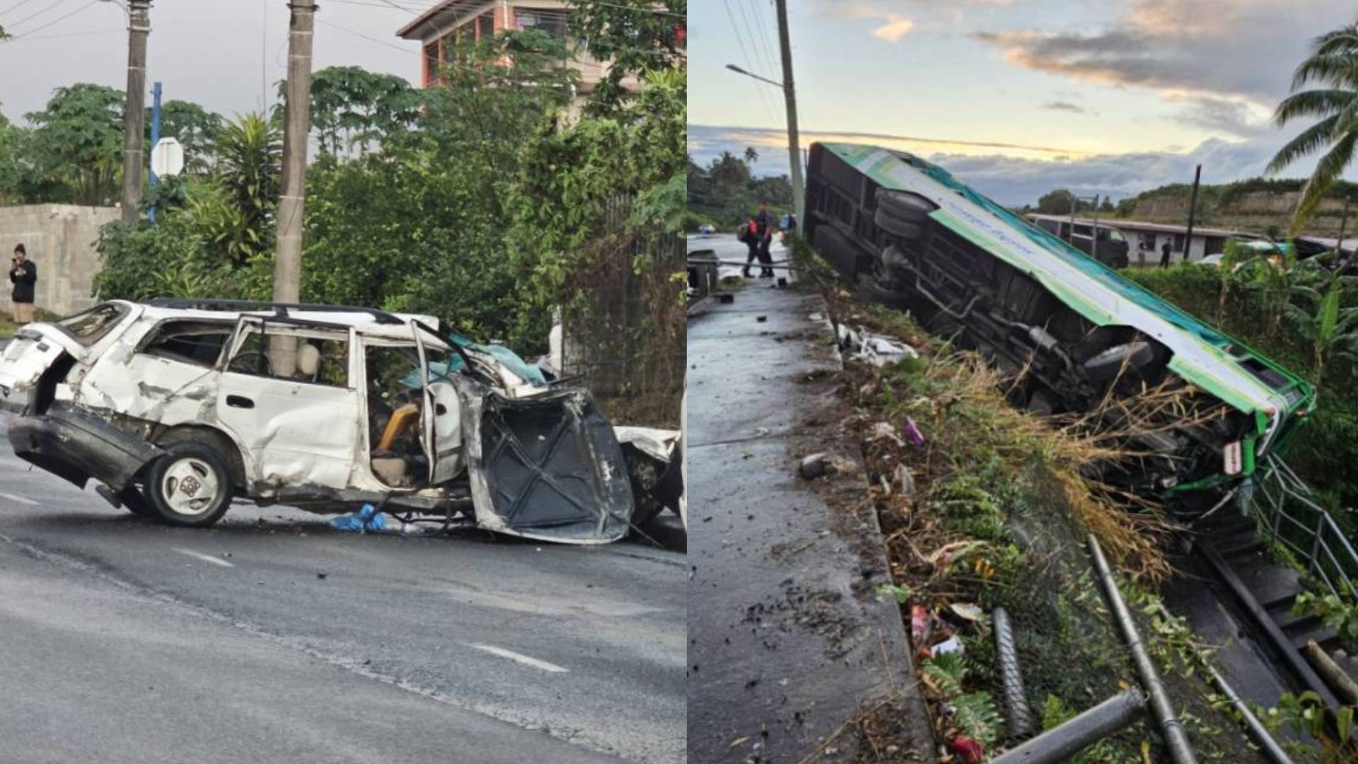 Traffic backed up to Laqere Bridge after bus and car collide at King's Road-Nasinu Road junction