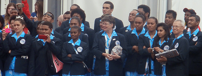 Queenâ€™s Baton visits Fiji team at Commonwealth Games
