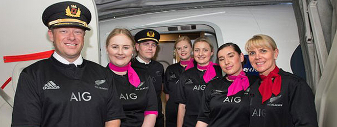 Qantas staff wear All Blacks jersey