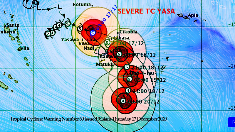 Centre of TC Yasa expected to make landfall over Bua as it tracks down between Viti Levu and Vanua Levu later today - Vimarsana News