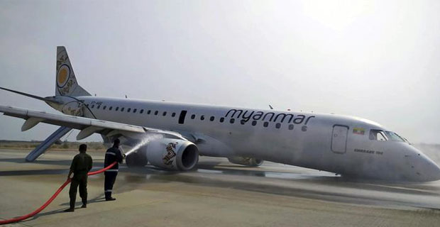 Myanmar pilot safely lands jet without front wheels with 89 passengers leaving unhurt