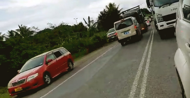 Drivers form a third lane because of the traffic along Suva-Lami corridor