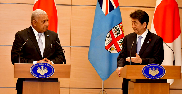 Bainimarama meets with Japan PM Shinzo Abe during the Fiji‑Japan Bilateral Summit 