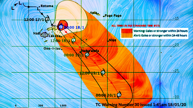Category 2 TC Tino picks up speed and located 100km North of Vanua Balavu