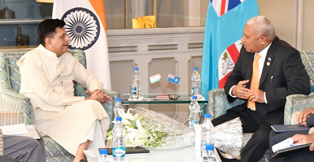 PM meets India's Minister for Railways  to enhance the rail network in Fiji