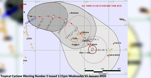 Tropical Disturbance located about 725km West of Rotuma expected to intensify 
