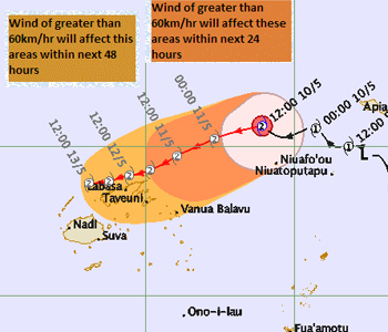 TC Ella now a Category 2 system, projected to go right over Vanuabalavu, Vanua Levu and Taveuni