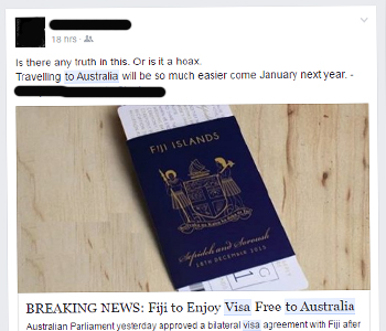 False Claims on Facebook about free Visa to Australia 