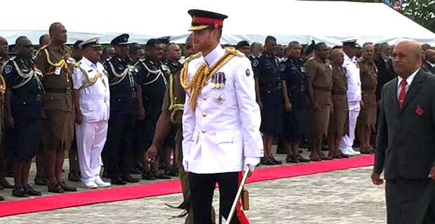 Prince Harry arrives at War Memorial in Nasese to meet number of war veterans