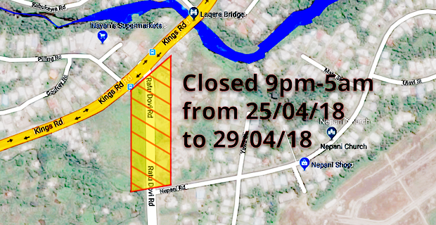 Ratu Dovi Road intersection to Nepani Junction to be closed temporarily for maintenance
