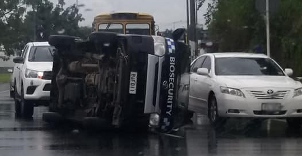 Police investigates van that overturned along Kings Road