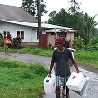Red Cross hands out water containers